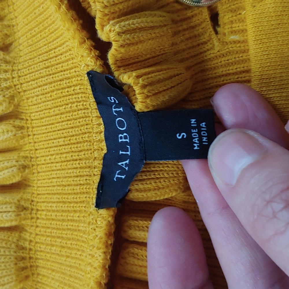 TALBOTS RUFFLE TROM RAGLAM SWEATSHIRT MUSTARD GOLD - Picture 5 of 8